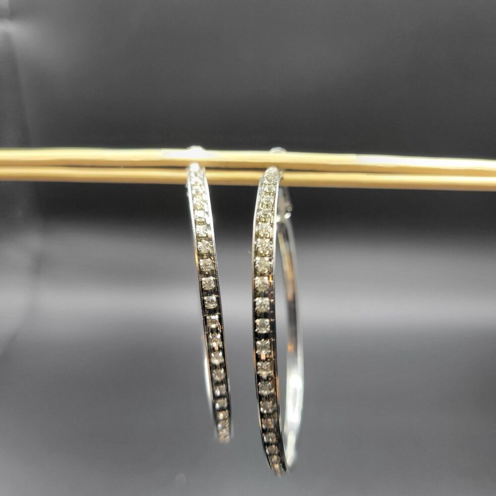 Unbranded Medium Inside-Out Womens Silver 925 CZ Diamond Hinged Hoop Earrings